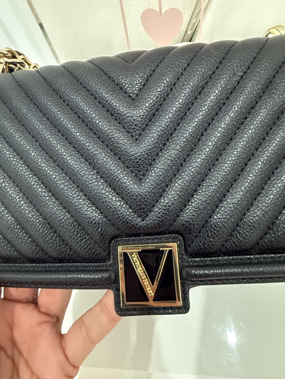 Victoria's Secret Black Quilted Crossbody with Gold Chain - Picture 9 of 13